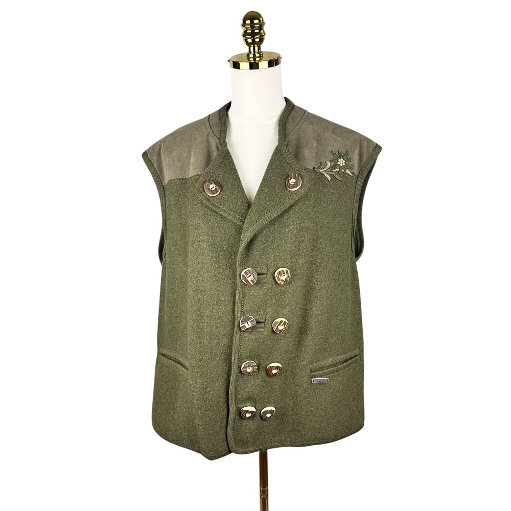 Mens Vintage Wesenjak Tirol Wool Trachten Vest Edelweiss Flower Gilet EU 50 M